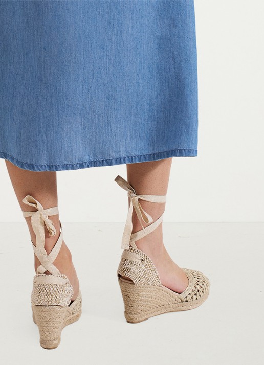 Phase Eight Wedge espadrilles met lurex - achterkant 3 beige