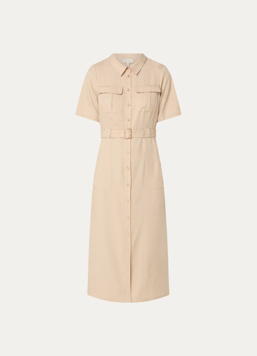 Phase Eight Willow midi blousejurk  met ceintuur - voorkant beige