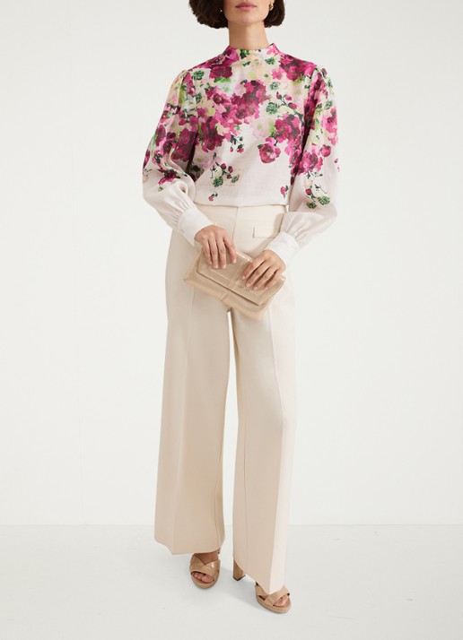 Phase Eight Winnie top in linnenblend met bloemenprint - voorkant 2 ivoor