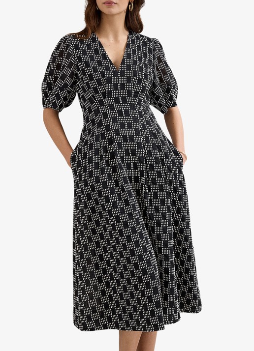 Phase Eight Yasmine midi jurk met print - detail 3 zwart
