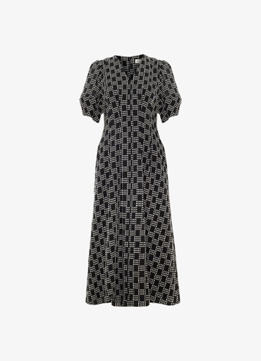 Phase Eight Yasmine midi jurk met print - voorkant 7 zwart