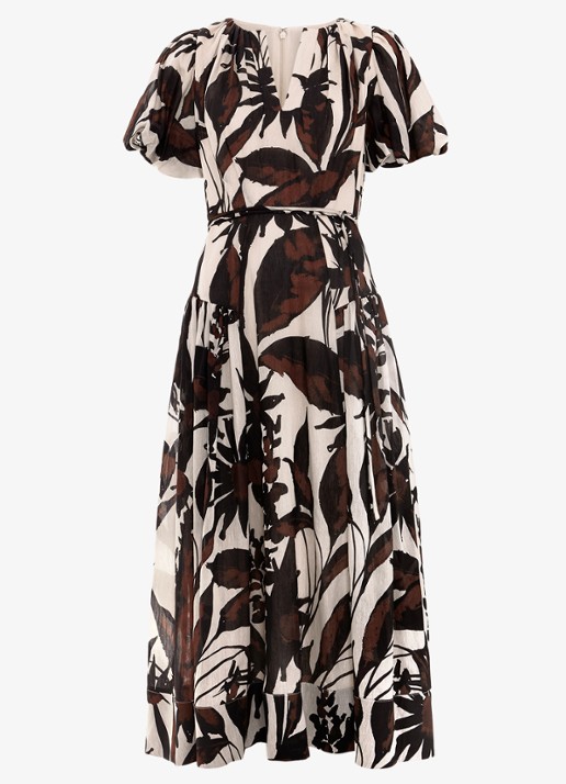Phase Eight Zarah midi wikkeljurk  met print - voorkant 2 zwart