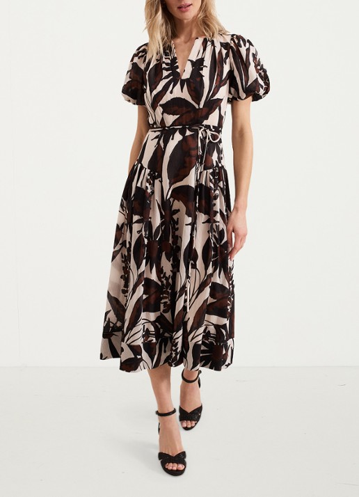 Phase Eight Zarah midi wikkeljurk  met print - voorkant 3 zwart
