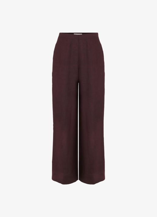 Phase Eight Zoey high waist wide fit pantalon van linnen - voorkant 5 donkerbruin