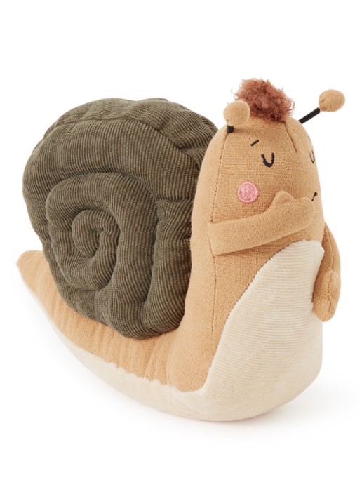 Picca Loulou Snail Sandy knuffel in linnenblend 18 cm - voorkant 2 bruin