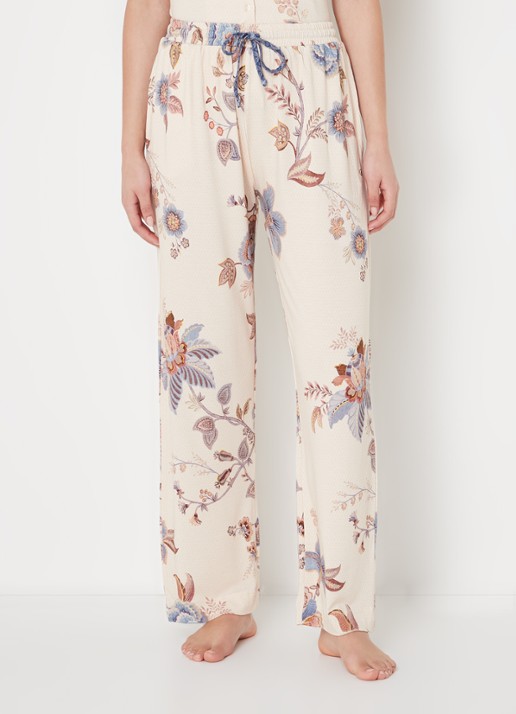 Pip Studio Belin pyjamabroek met bloemenprint - detail lindegroen
