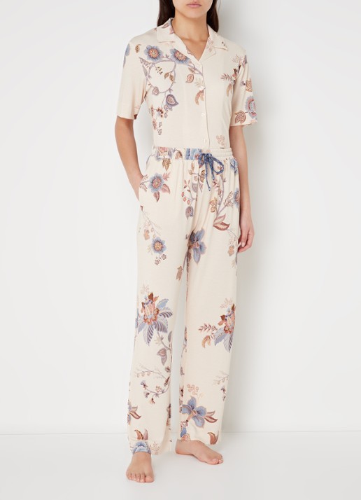 Pip Studio Belin pyjamabroek met bloemenprint - voorkant 3 lindegroen