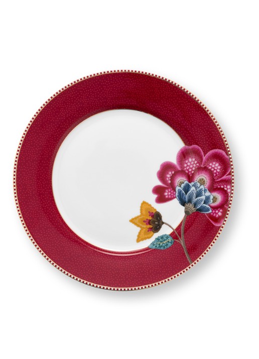 Pip Studio Blooming Tales dinerbord 23 cm - voorkant 2 donkerrood