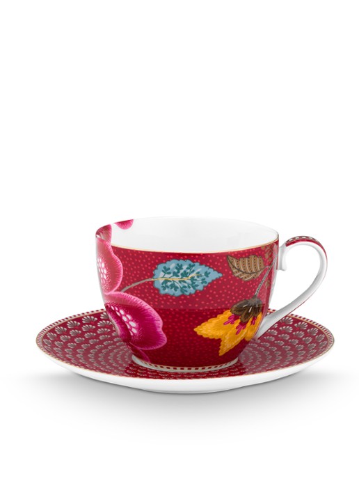 Pip Studio Blooming Tales Fantasy kop en schotel set van 2 - achterkant 3 donkerrood