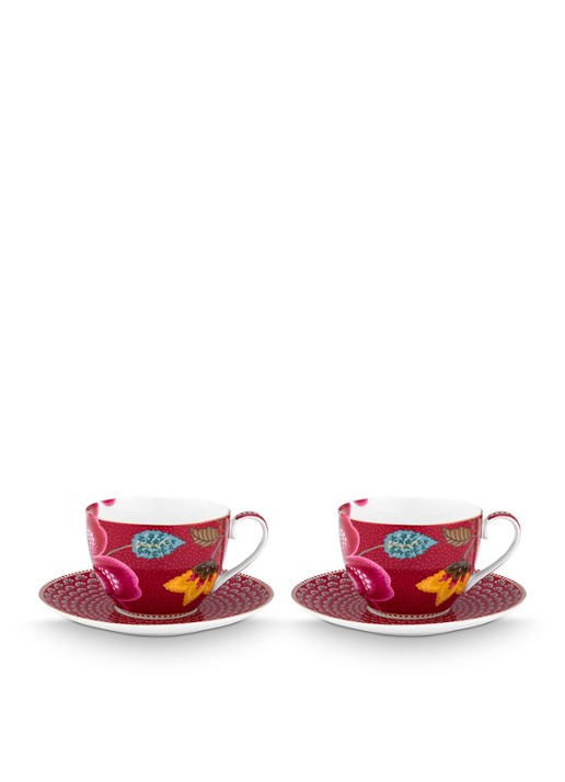 Pip Studio Blooming Tales Fantasy kop en schotel set van 2 - detail 4 donkerrood