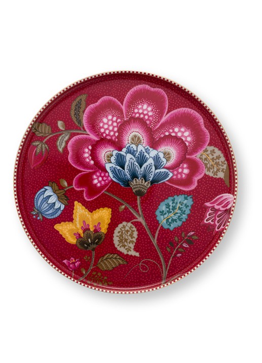 Pip Studio Blooming Tales Fantasy taartplateau 21 cm - detail donkerrood