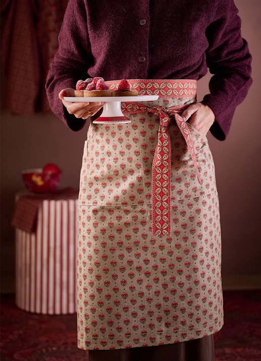 Pip Studio Blooming Tales keukenschort  - voorkant 2 donkerrood