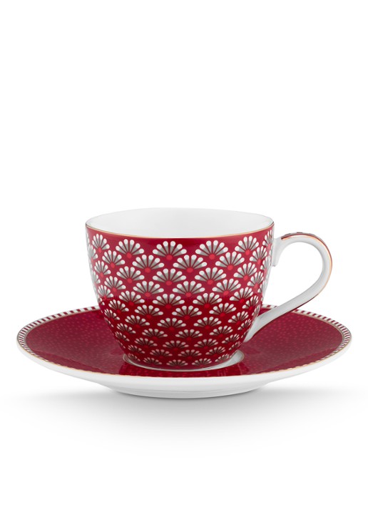 Pip Studio Blooming Tales kop en schotel set van 2 - achterkant donkerrood