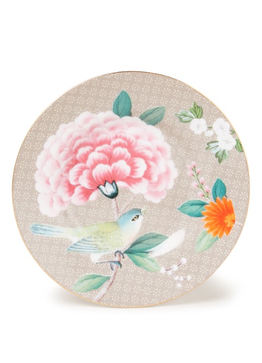 Pip Studio Blushing Birds gebaksbord 12 cm - voorkant khaki