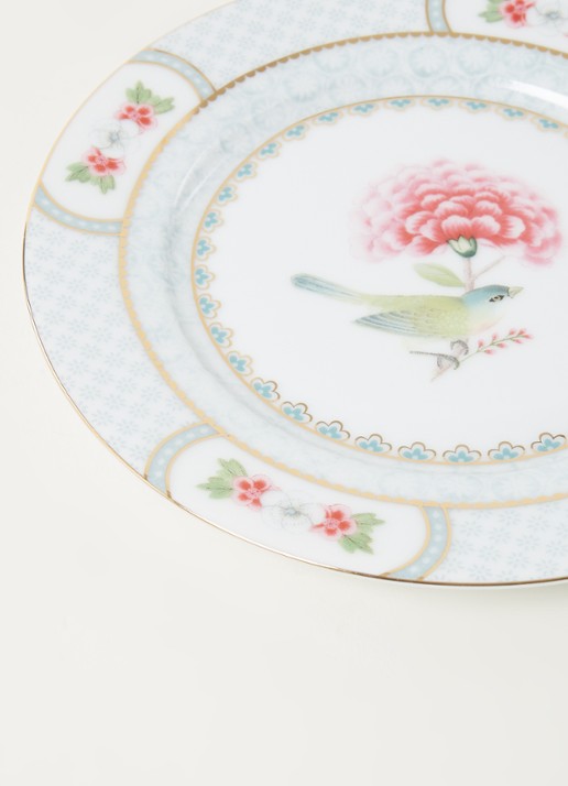 Pip Studio Blushing Birds gebaksbordje 17 cm  - detail lichtblauw