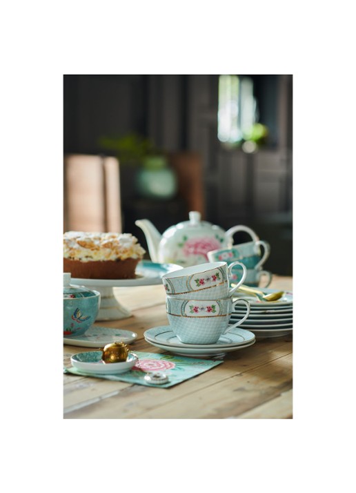 Pip Studio Blushing Birds theepot 1,6 liter - voorkant 2 lichtblauw