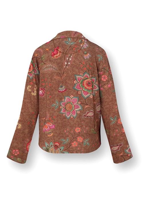 Pip Studio Faye Mumbai Morning pyjamatop met bloemenprint - achterkant 3 bruin