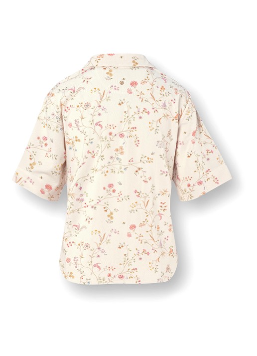 Pip Studio Flora pyjamatop met bloemenprint - achterkant gebroken wit