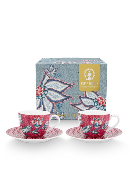 Pip Studio Flower Festival espressokopje en schotel 12 cl set van 2 - achterkant 7 oudroze