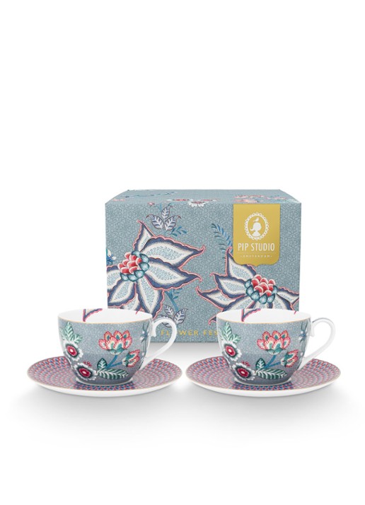 Pip Studio Flower Festival kop en schotel 28 cl set van 2 - detail 5 blauwgrijs