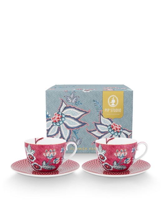 Pip Studio Flower Festival kop en schotel 28 cl set van 2 - achterkant oudroze