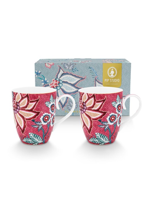 Pip Studio Flower Festival mok 35 cl set van 2 - achterkant 4 roze