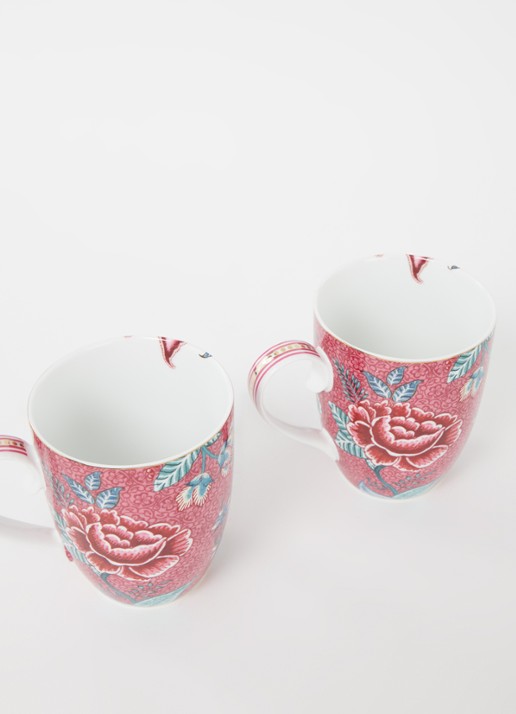 Pip Studio Flower Festival mok 35 cl set van 2 - voorkant 6 roze