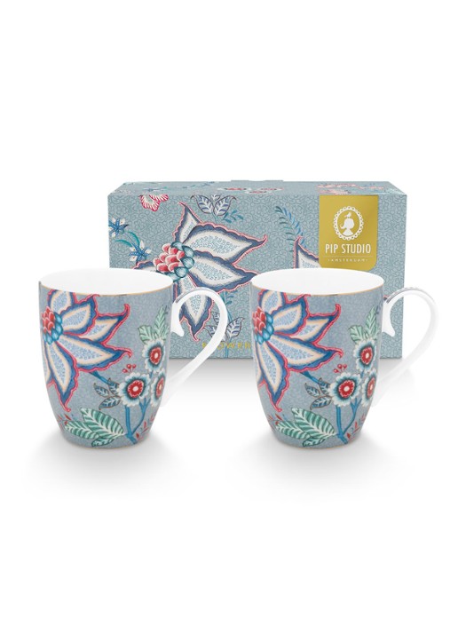 Pip Studio Flower Festival mok 35 cl - detail 3 blauwgrijs
