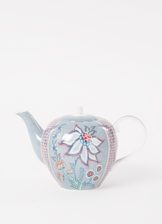 Pip Studio Flower Festival theepot 1,6 liter - voorkant 2 blauwgrijs