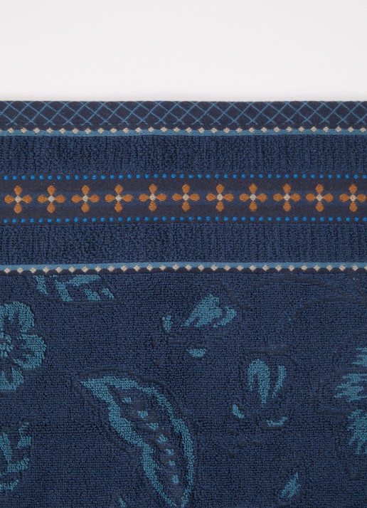 Pip Studio Jasmin Jacquard badhanddoek van katoen - 500 gr/m2 - 55 x 100 cm - detail donkerblauw