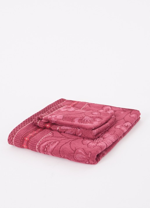 Pip Studio Jasmin washand van katoen - 500 gr/m2 - 16 x 22 cm - voorkant 2 donkerroze