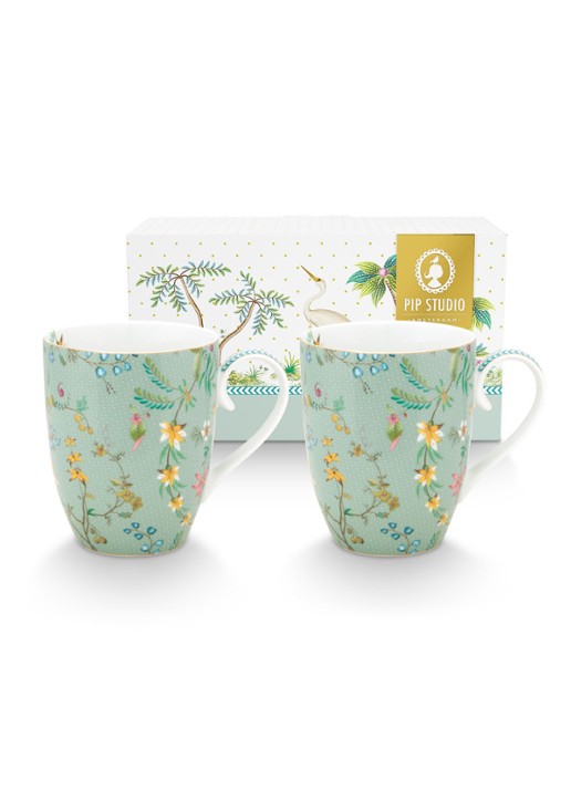 Pip Studio Jolie L mok 35 cl set van 2 - achterkant zeegroen