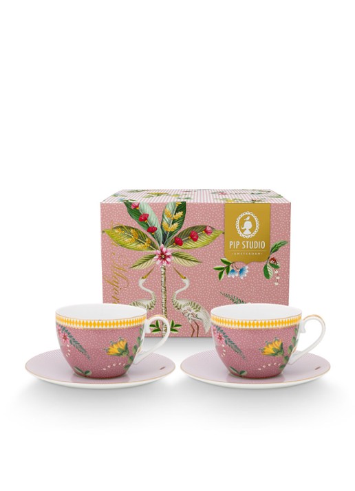 Pip Studio La Majorelle kop en schotel 28 cl set van 2 - achterkant 4 roze