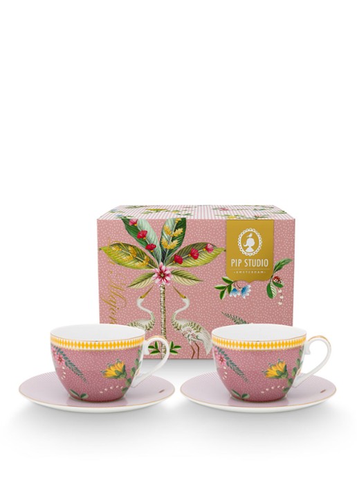 Pip Studio La Majorelle kop en schotel 28 cl set van 2 - voorkant 3 roze