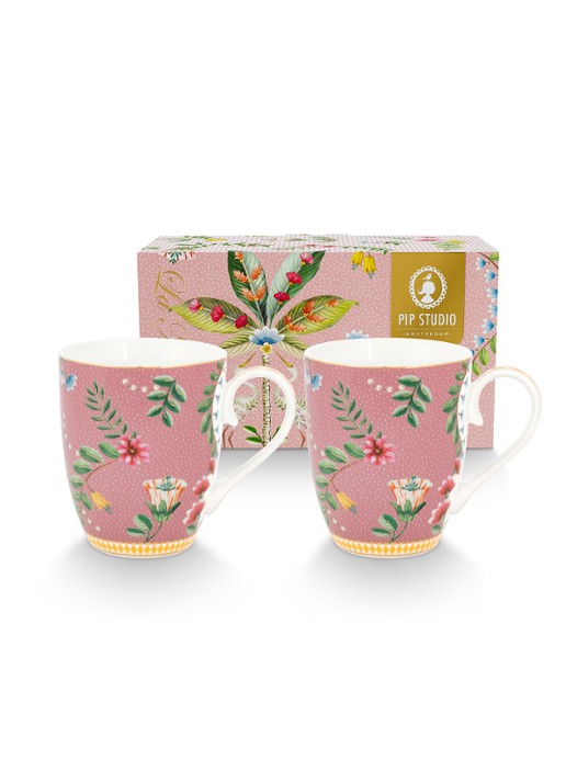 Pip Studio La Majorelle mok 35 cl set van 2 - achterkant 4 roze