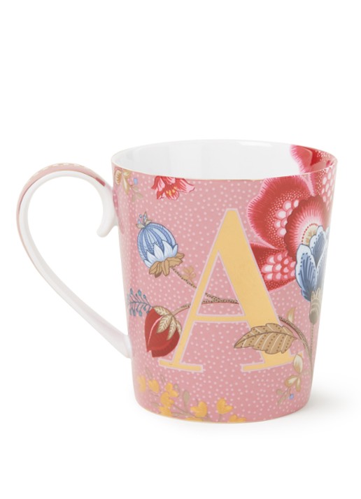 Pip Studio Letter A Floral Fantasy mok 35 cl - voorkant 3 roze