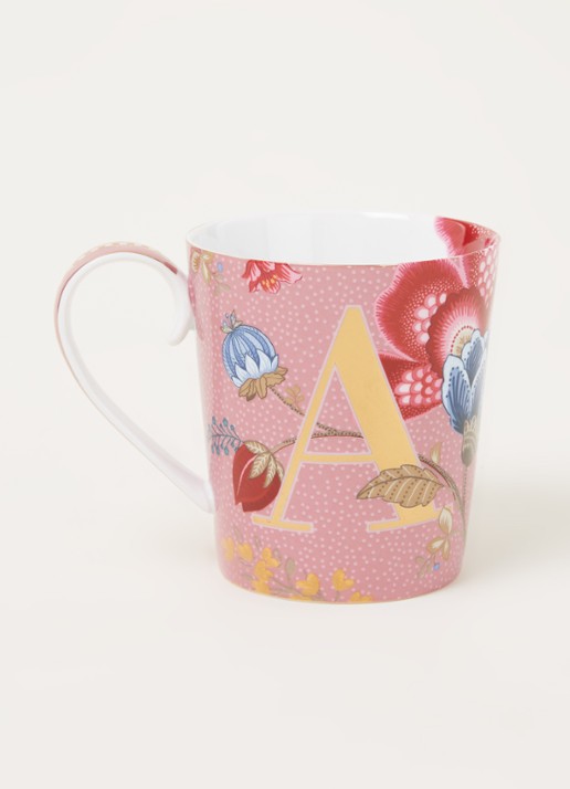 Pip Studio Letter A Floral Fantasy mok 35 cl - voorkant 4 roze