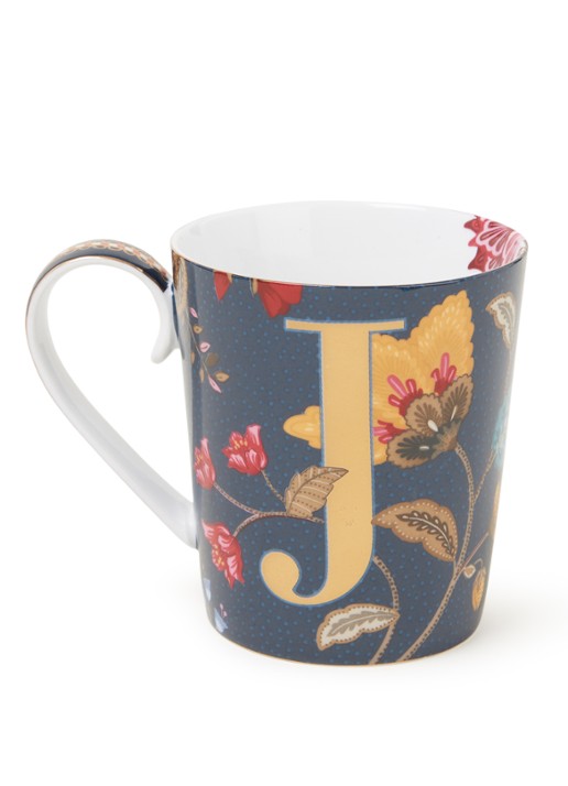 Pip Studio Letter J Floral Fantasy mok 35 cl - voorkant 3 donkerblauw