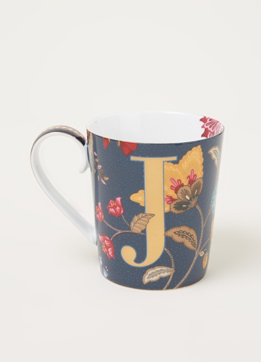 Pip Studio Letter J Floral Fantasy mok 35 cl - voorkant 4 donkerblauw