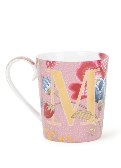 Pip Studio Letter M Floral Fantasy mok 35 cl - voorkant roze