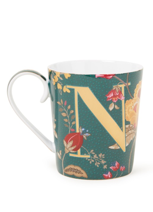 Pip Studio Letter N Floral Fantasy mok 35 cl - voorkant zeegroen