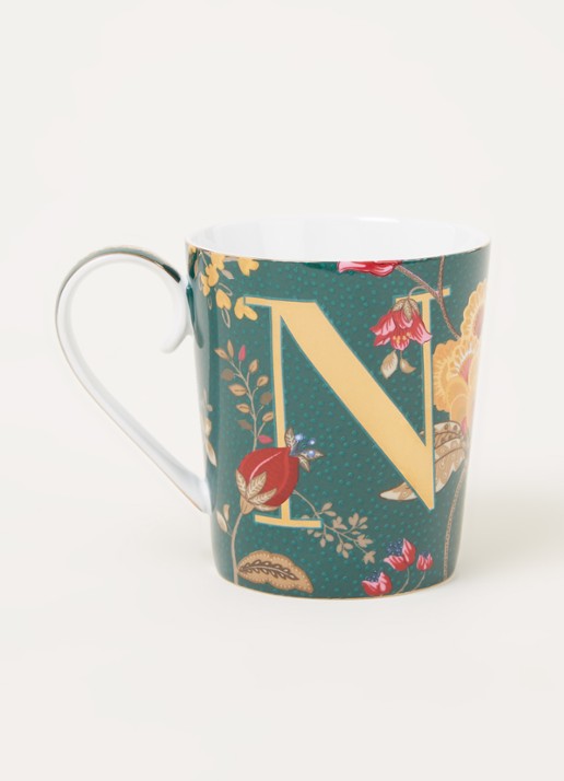 Pip Studio Letter N Floral Fantasy mok 35 cl - voorkant 2 zeegroen