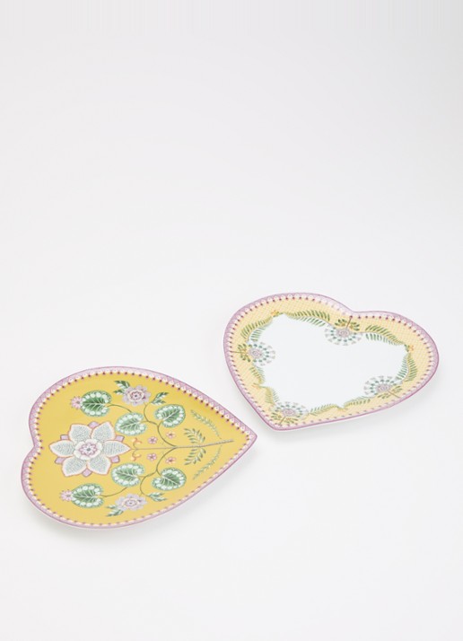 Pip Studio Lily & Lotus Hart ontbijtbord 21,5 cm set van 2 - voorkant 2 okergeel