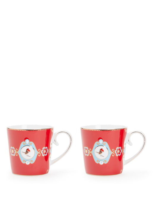 Pip Studio Love Birds kopje 30 cl set van 2 - voorkant donkerrood