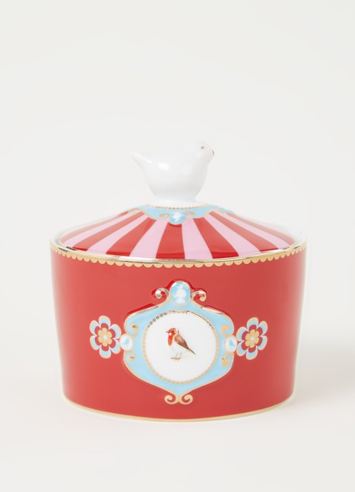 Pip Studio Love Birds Medallion suikerpot  - voorkant 2 steenrood