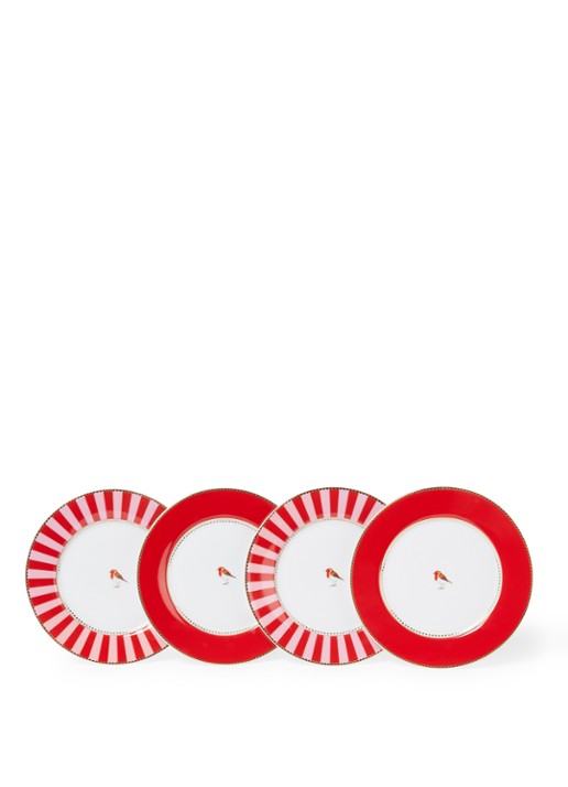 Pip Studio Love Birds ontbijtbord 17 cm set van 4 - voorkant steenrood