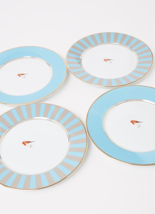 Pip Studio Love Birds ontbijtbord 17 cm set van 4 - detail 3 lichtblauw