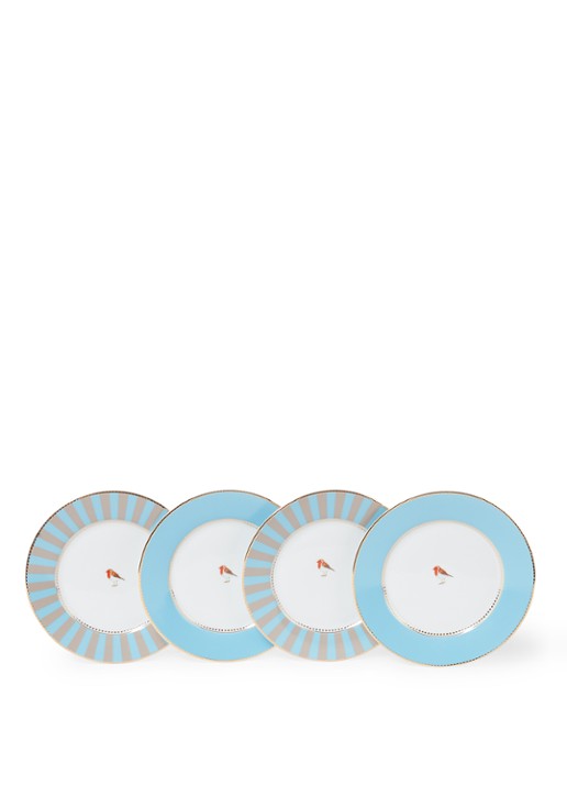 Pip Studio Love Birds ontbijtbord 17 cm set van 4 - voorkant lichtblauw