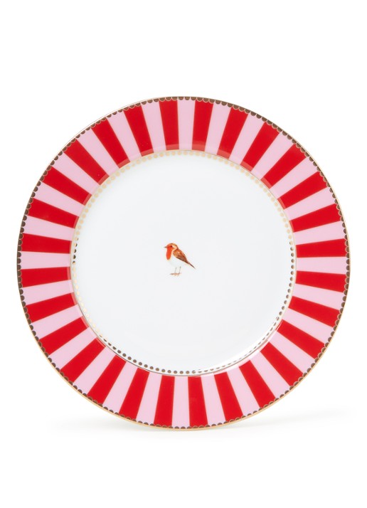 Pip Studio Love Birds ontbijtbord 21 cm - voorkant steenrood