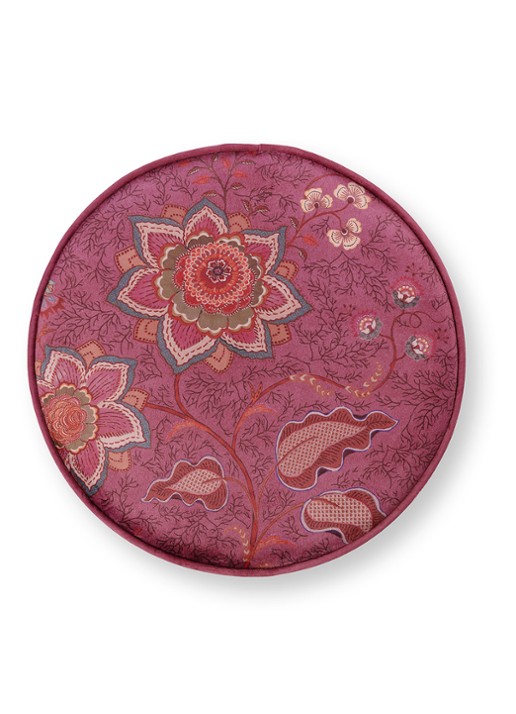 Pip Studio Mumbai Morning poef 40 x 45 cm - detail roze